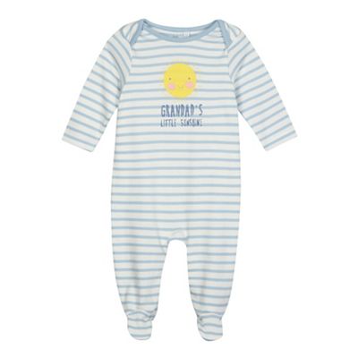 bluezoo Baby boys' blue striped print 'Grandad's Little Sunshine' sleepsuit